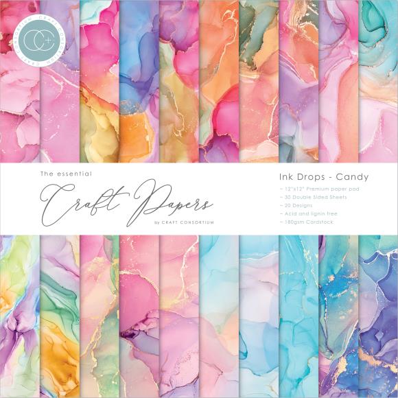 Craft Consortium - Double-Sided Paper Pad 12"X12" - Ink Drops - Candy