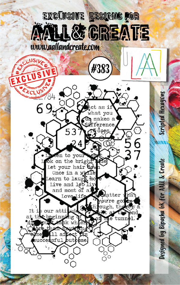 AALL & CREATE - A7 CLEAR STAMP SET - SCRIPTED HEXAGONS #383