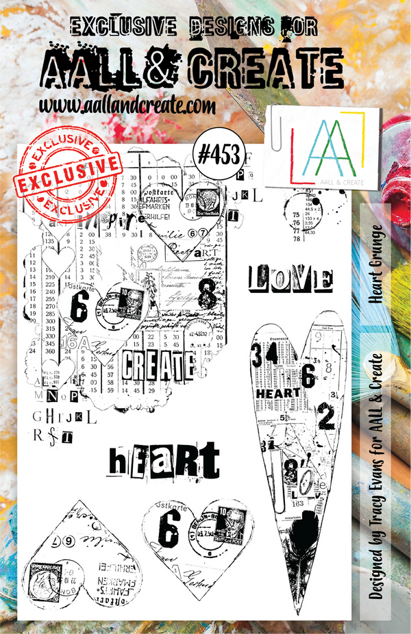 AALL & CREATE - A5 CLEAR STAMP SET - HEART GRUNGE #453