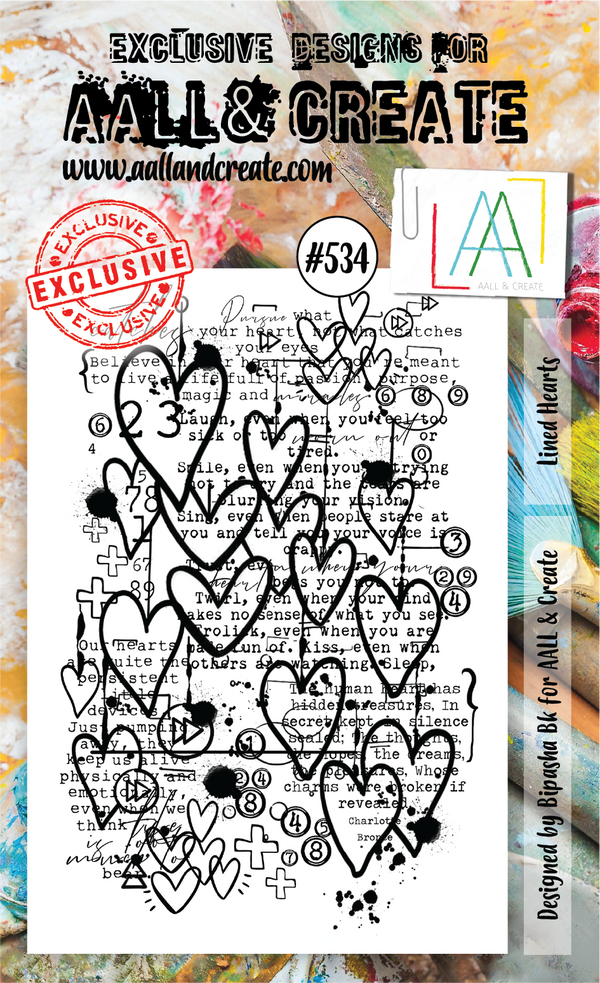 AALL & CREATE - A6 CLEAR STAMP SET - LINED HEARTS #534