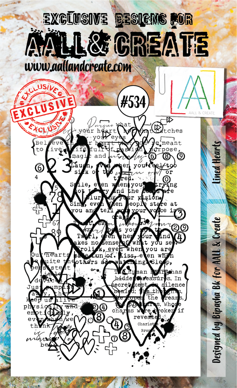 AALL & CREATE - A6 CLEAR STAMP SET - LINED HEARTS