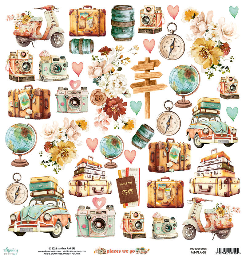 Mintay Papers  Next Trip Travel Accessories Scrapbook Paper