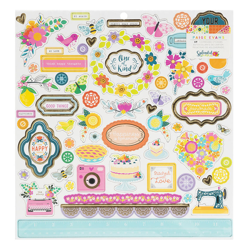 Paige Evans - Splendid - 12 x 12 Chipboard Stickers with Gold Foil Accents