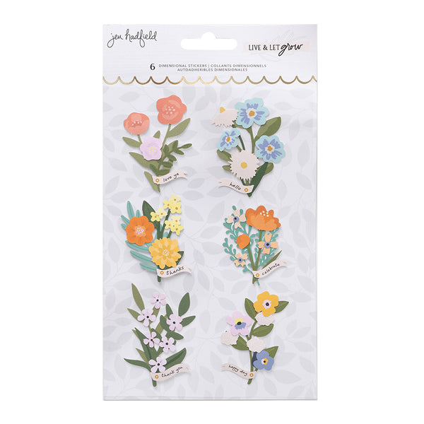 Jen Hadfield - Live and Let Grow - Stickers - Layered Floral - Gold Foil Accents